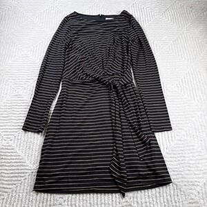 LOFT Dress NWT XS Striped Black Gold Faux Wrap Work Office Minimalist Business